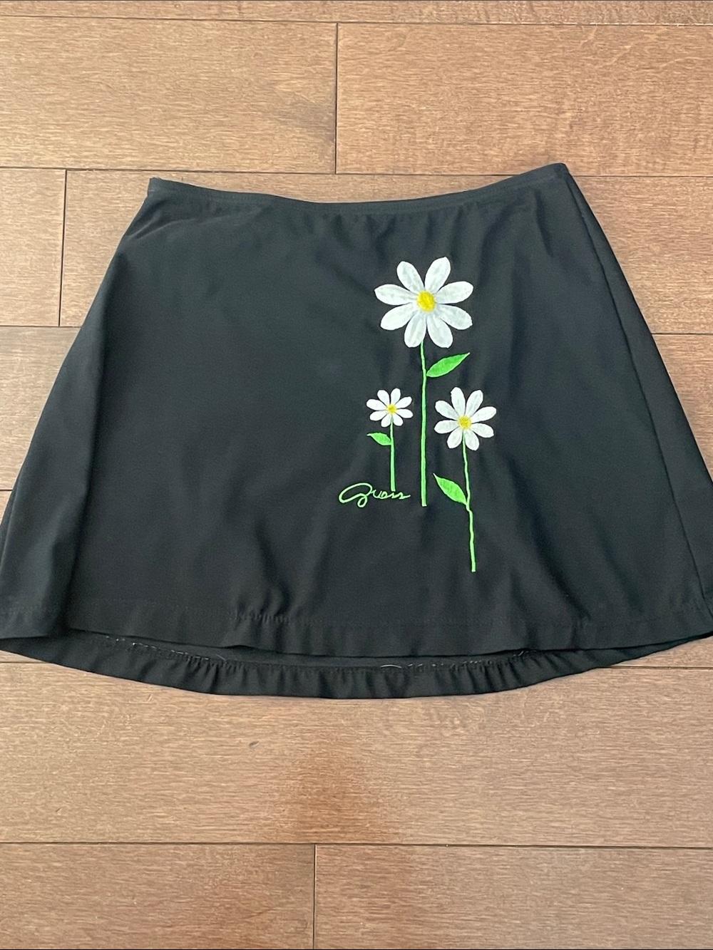 Guess Black Swim Skirt with White Daisy Embroidery